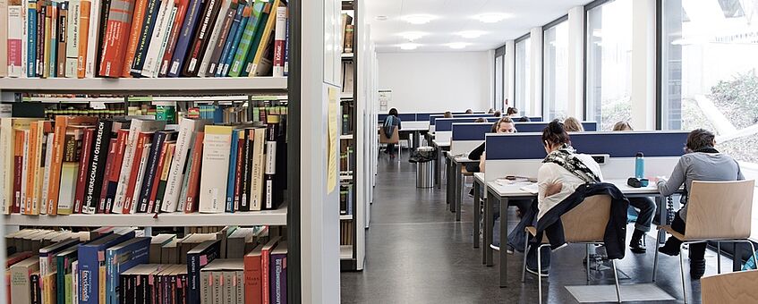 Students study in a library